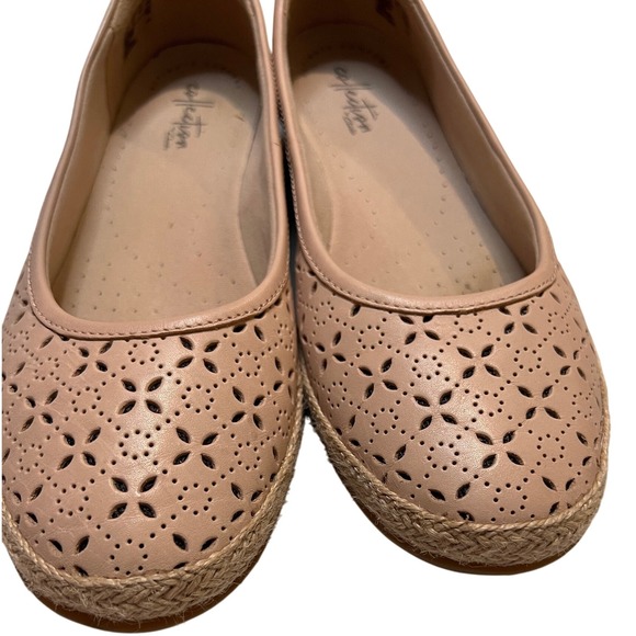 Clarks Collection Ballet Flats Women's‎ Shoes Tan Leather Perforated Espadrille - Picture 3 of 16